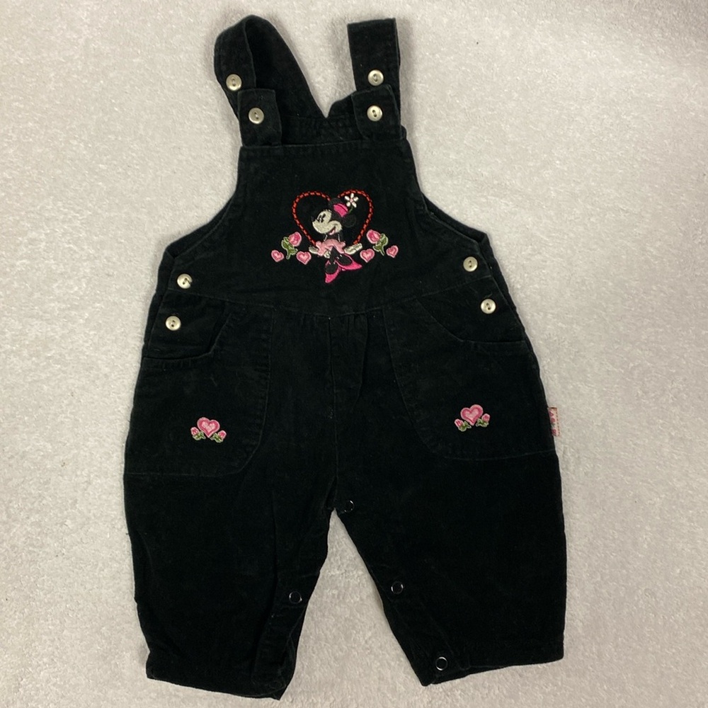 Vintage disney Minnie Mouse black embroidered overalls 6/9m